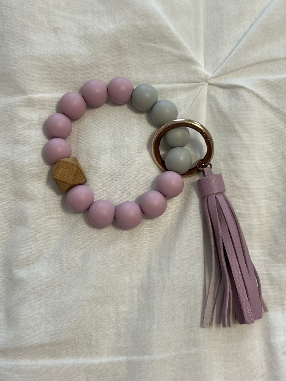 Lavender Beaded Tassel Keyring Bracelet - Picture 2 of 3